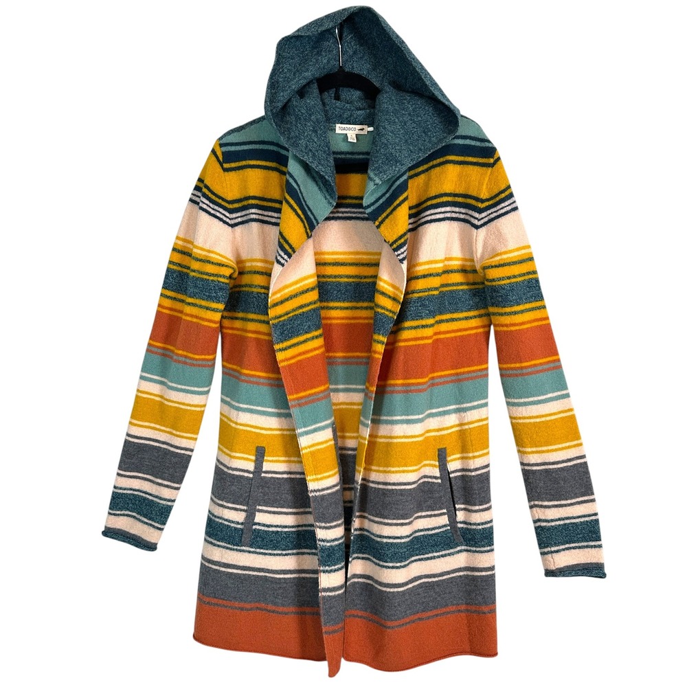 Toad&Co Sweater Heartfelt Merino Hoodie S 100% Wool Striped Cardigan Gooseberry - Picture 3 of 12